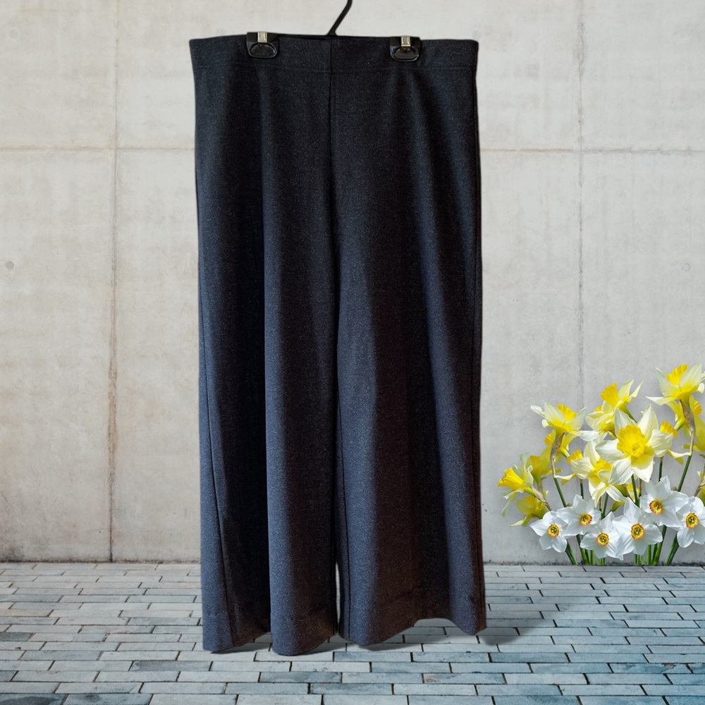 LOFT Dark Grey Micro Chevron Print Wide Leg Cropped Pants